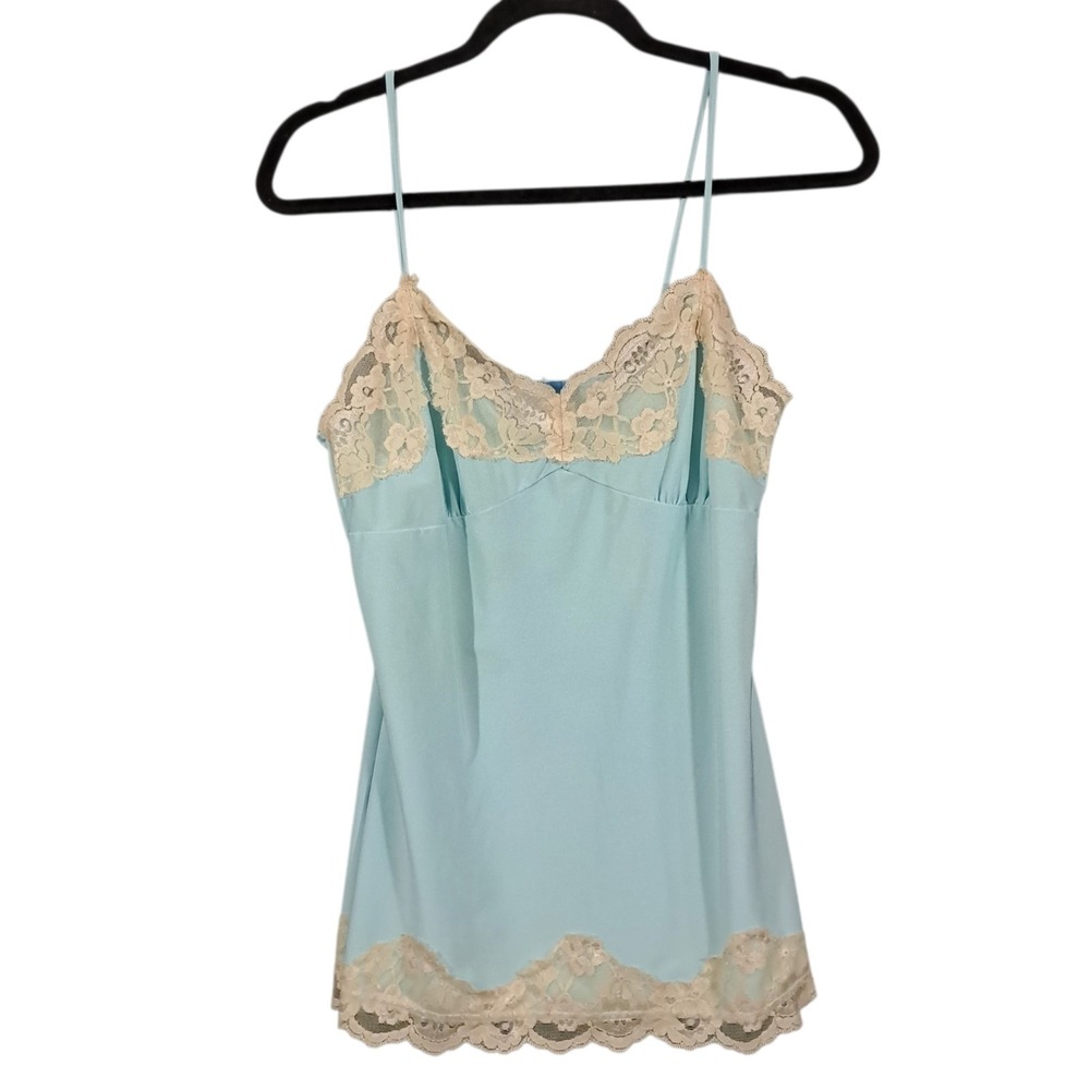 Vintage Y2K  Blue Heaven Cami Tank Top Blue Mesh Lace Fairy Grunge Medium Opaque - Picture 2 of 12